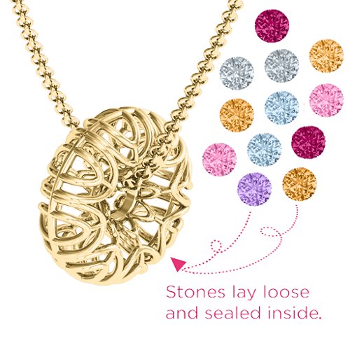 Endless Love Caged Stones Pendant – 10K Yellow Gold with Amethyst, Citrine, Pink Tourmaline, Aquamarine, Ruby, and Cubic Zirconia
