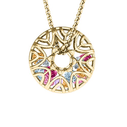 Endless Love Caged Stones Pendant – 10K Yellow Gold with Amethyst, Citrine, Pink Tourmaline, Aquamarine, Ruby, and Cubic Zirconia
