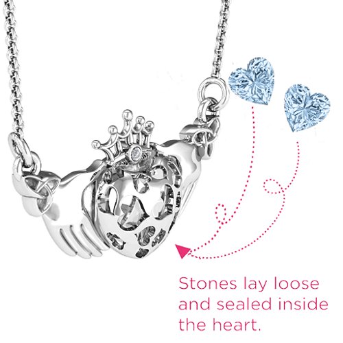 Caged Hearts Claddagh Pendant – Sterling Silver with Aquamarine and Cubic Zirconia