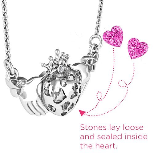 Caged Hearts Claddagh Pendant – Sterling Silver with Pink Tourmaline and Cubic Zirconia