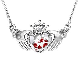 Caged Hearts Claddagh Pendant in 925 Sterling Silver with Garnet, Pink Tourmaline, and Citrine