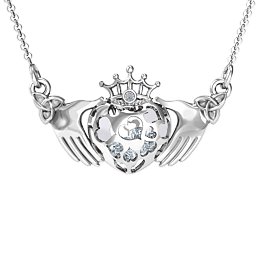 Caged Hearts Claddagh Pendant in 925 Sterling Silver with Cubic Zirconia, Pink Tourmaline, and Citrine