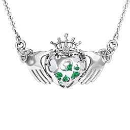 Caged Hearts Claddagh Pendant in 925 Sterling Silver with Emerald, Pink Tourmaline, and Citrine