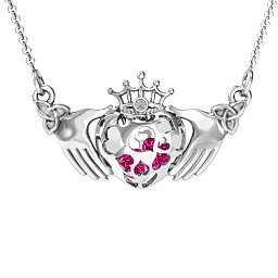 Caged Hearts Claddagh Pendant in 925 Sterling Silver with Ruby, Pink Tourmaline, and Citrine