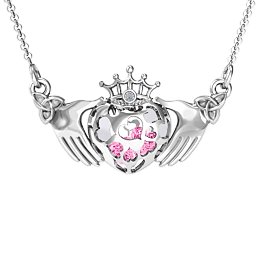 Caged Hearts Claddagh Pendant in 925 Sterling Silver with Pink Tourmaline and Citrine