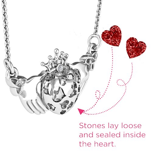 Caged Hearts Claddagh Pendant – Sterling Silver with Garnet and Cubic Zirconia