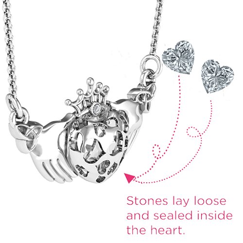 Caged Hearts Claddagh Pendant – Sterling Silver with Cubic Zirconia