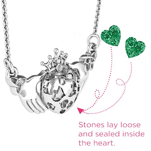 Caged Hearts Claddagh Pendant – Sterling Silver with Emerald and Cubic Zirconia