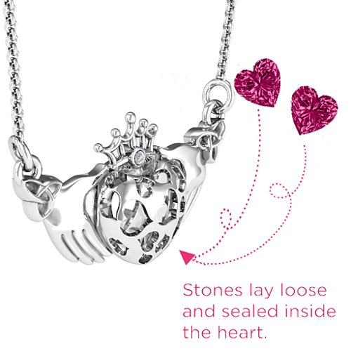 Caged Hearts Claddagh Pendant – Sterling Silver with Ruby and Cubic Zirconia