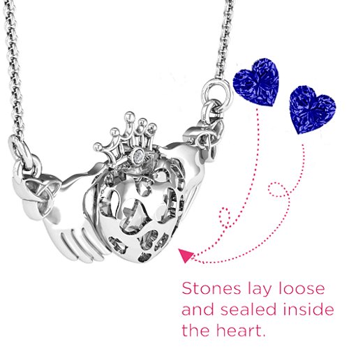 Caged Hearts Claddagh Pendant – Sterling Silver with Blue Sapphire and Cubic Zirconia