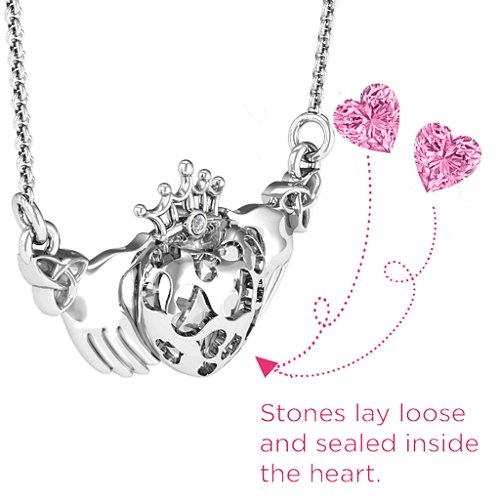Caged Hearts Claddagh Pendant – Sterling Silver with Pink Tourmaline and Cubic Zirconia