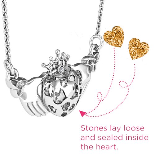 Caged Hearts Claddagh Pendant – Sterling Silver with Citrine and Cubic Zirconia