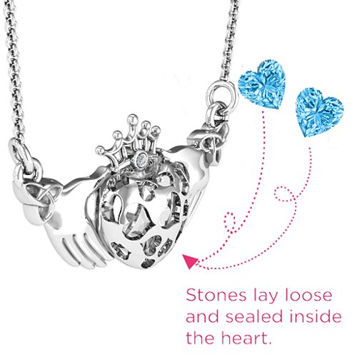Caged Hearts Claddagh Pendant – Sterling Silver with Blue Topaz and Cubic Zirconia