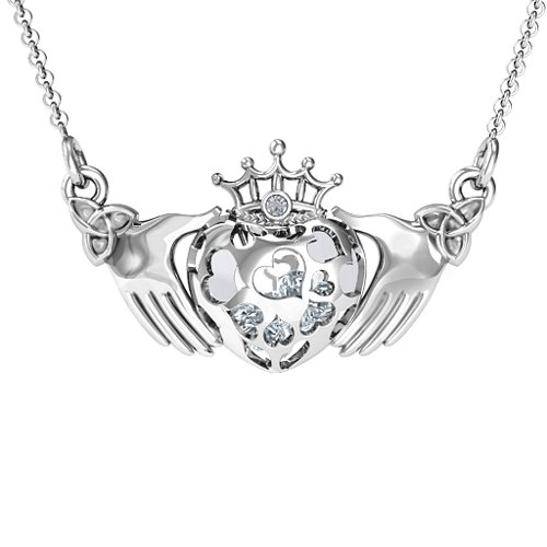 Caged Hearts Claddagh Pendant – Sterling Silver with Cubic Zirconia