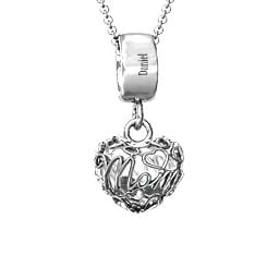 Engravable Mom Heart Cage Pendant with 2-4 Gemstones