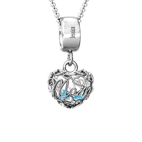 Engravable Mom Heart Cage Pendant with 2-4 Gemstones
