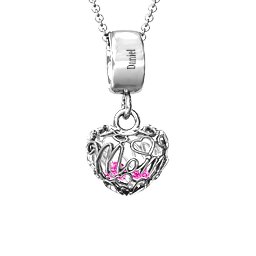 Engravable Mom Heart Cage Pendant with 2-4 Gemstones in 925 Sterling Silver with Pink Tourmaline, Garnet, and Amethyst
