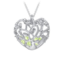 Family Tree Caged Heart Pendant in 925 Sterling Silver with Peridot