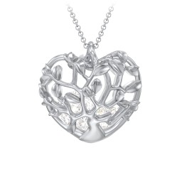 Family Tree Caged Heart Pendant in 925 Sterling Silver with Cubic Zirconia and Blue Sapphire