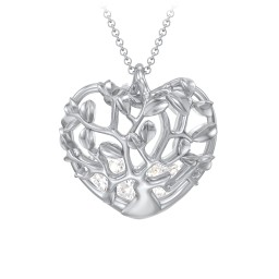 Family Tree Caged Heart Pendant in 925 Sterling Silver with Cubic Zirconia
