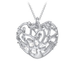 Family Tree Caged Heart Pendant in 925 Sterling Silver with Diamond, Cubic Zirconia, and Blue Sapphire