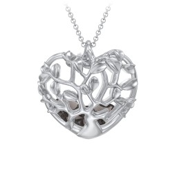 Family Tree Caged Heart Pendant in 925 Sterling Silver with Smokey Quartz