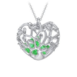 Family Tree Caged Heart Pendant in 925 Sterling Silver with Emerald, Cubic Zirconia, and Blue Sapphire