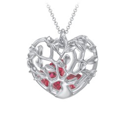 Family Tree Caged Heart Pendant in 925 Sterling Silver with Ruby, Cubic Zirconia, and Blue Sapphire