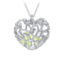Family Tree Caged Heart Pendant in 925 Sterling Silver with Peridot, Cubic Zirconia, and Blue Sapphire