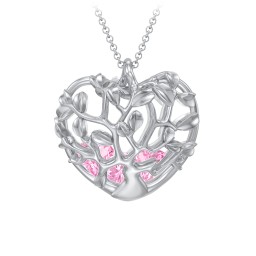 Family Tree Caged Heart Pendant in 925 Sterling Silver with Pink Tourmaline