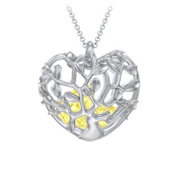 Family Tree Caged Heart Pendant in 925 Sterling Silver with Citrine, Cubic Zirconia, and Blue Sapphire