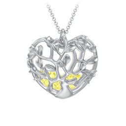 Family Tree Caged Heart Pendant in 925 Sterling Silver with Citrine