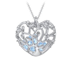 Family Tree Caged Heart Pendant in 925 Sterling Silver with Blue Topaz, Cubic Zirconia, and Blue Sapphire