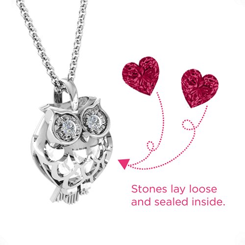 Wise Owl Caged Pendant – Sterling Silver with Ruby and Cubic Zirconia