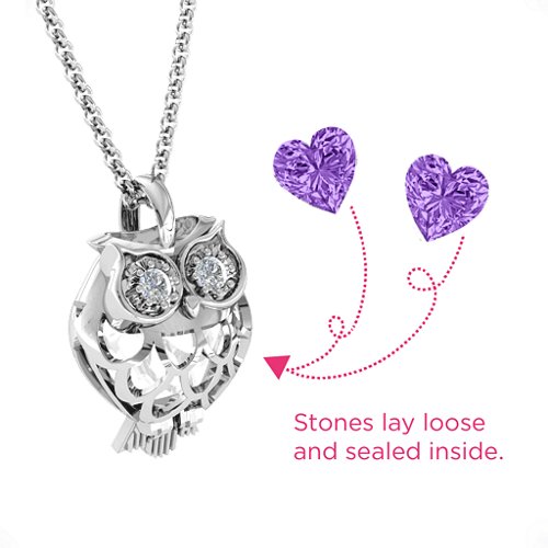Wise Owl Caged Pendant – Sterling Silver with Amethyst and Cubic Zirconia