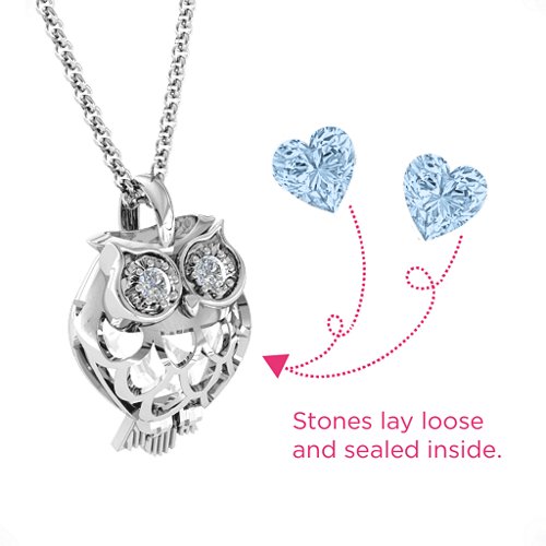 Wise Owl Caged Pendant – Sterling Silver with Aquamarine and Cubic Zirconia