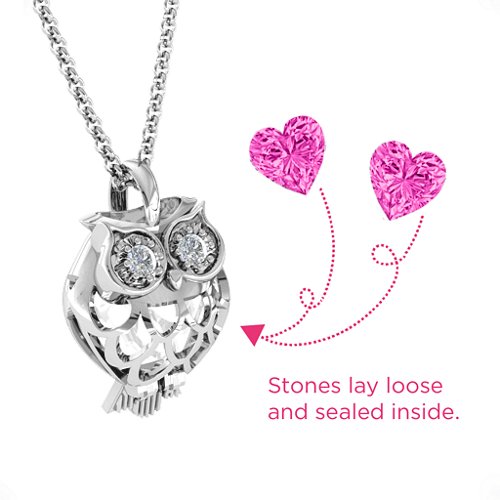 Wise Owl Caged Pendant – Sterling Silver with Pink Tourmaline and Cubic Zirconia