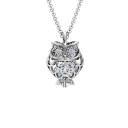 Wise Owl Caged Pendant in 925 Sterling Silver with Cubic Zirconia and Pink Tourmaline
