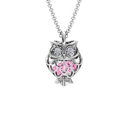 Wise Owl Caged Pendant in 925 Sterling Silver with Pink Tourmaline
