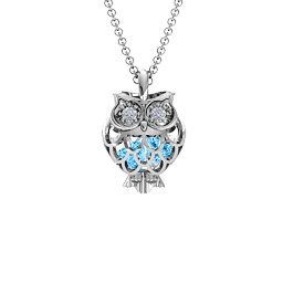 Wise Owl Caged Pendant in 925 Sterling Silver with Blue Topaz and Pink Tourmaline