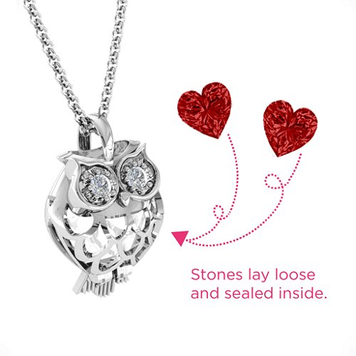 Wise Owl Caged Pendant – Sterling Silver with Garnet and Cubic Zirconia
