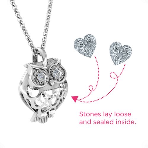 Wise Owl Caged Pendant – Sterling Silver with Cubic Zirconia