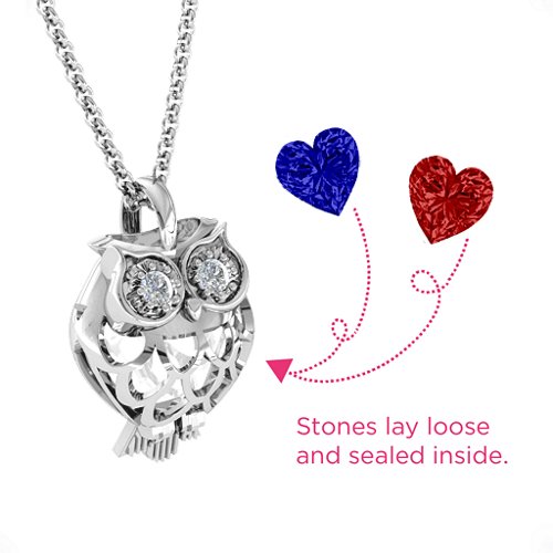 Wise Owl Caged Pendant – Sterling Silver with Garnet, Blue Sapphire, and Cubic Zirconia