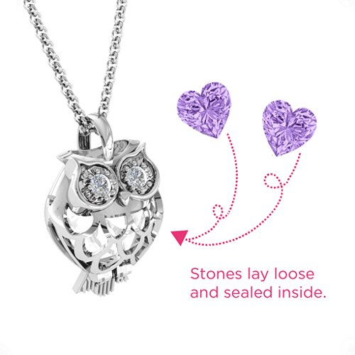 Wise Owl Caged Pendant – Sterling Silver with Amethyst and Cubic Zirconia