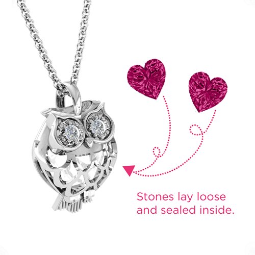 Wise Owl Caged Pendant – Sterling Silver with Ruby and Cubic Zirconia