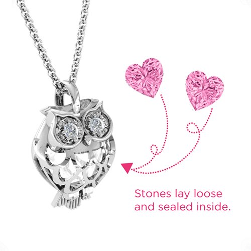 Wise Owl Caged Pendant – Sterling Silver with Pink Tourmaline and Cubic Zirconia