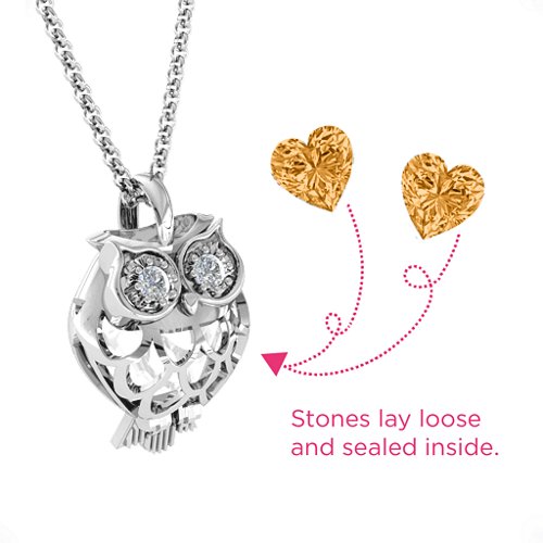 Wise Owl Caged Pendant – Sterling Silver with Citrine and Cubic Zirconia
