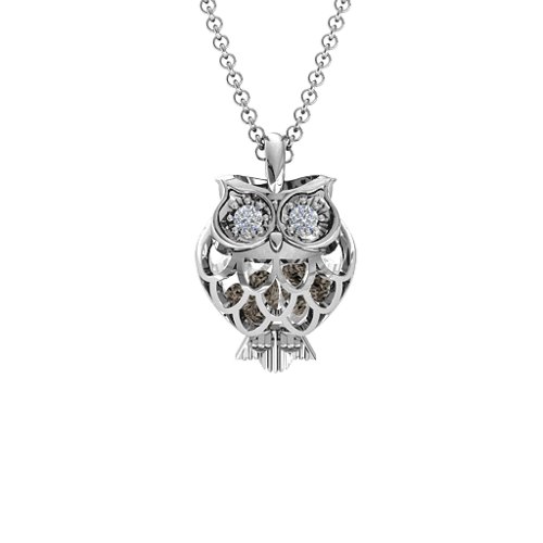 Wise Owl Caged Pendant – Sterling Silver with Smokey Quartz and Cubic Zirconia