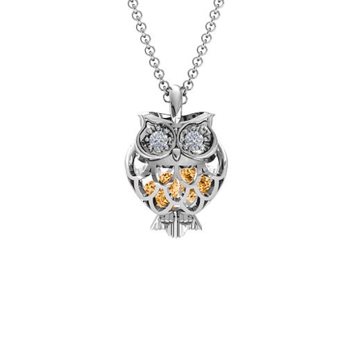 Wise Owl Caged Pendant – Sterling Silver with Citrine and Cubic Zirconia