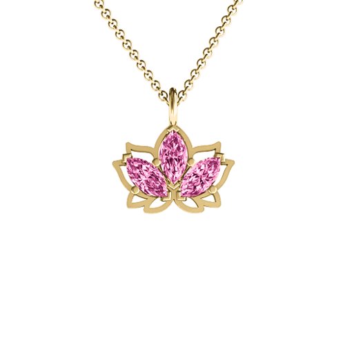 Sparkling Lotus Pendant – 10K Yellow Gold with Pink Tourmaline